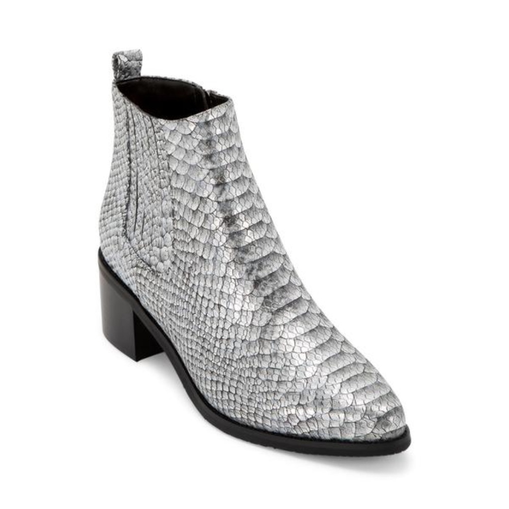 NWT Blondo Waterproof Elvina Metallic Silver Snake Bootie, 8M